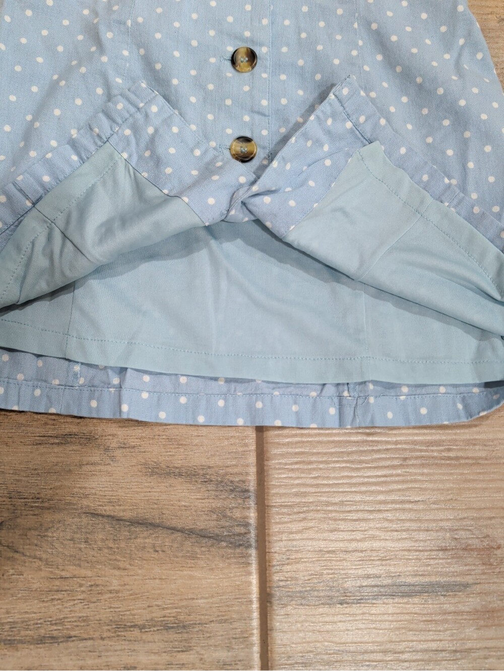 Japna Cotton Linen Dress Small S Blue Polka Dot Button Front Cami Sundress - Picture 15 of 15